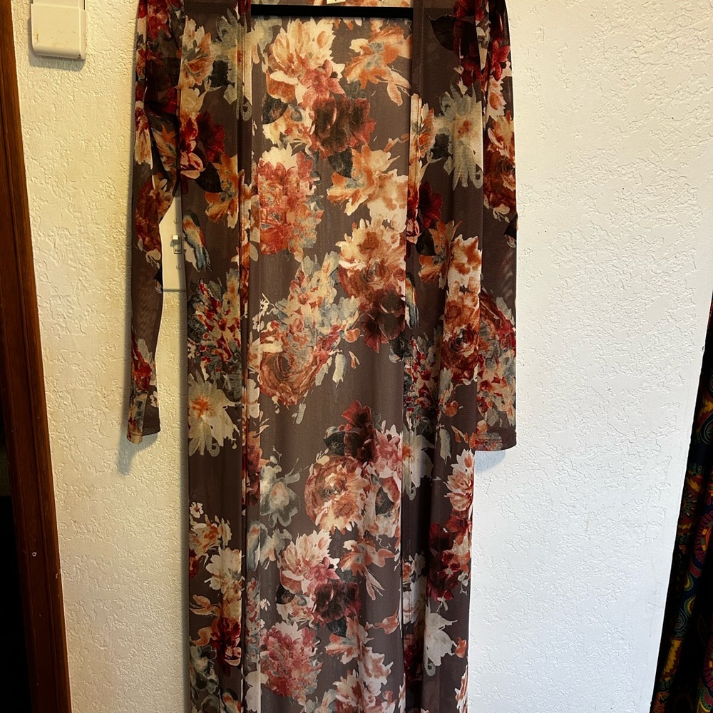 Floral Print Sheer Maxi Cardigan